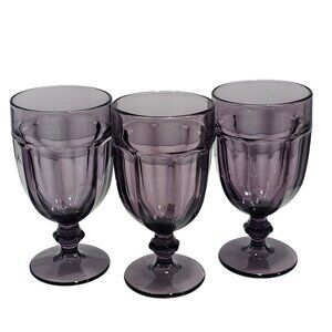 3 Gibraltar Violet Iced Tea Glasses 7" purple goblets Libbey Duratuff 16oz